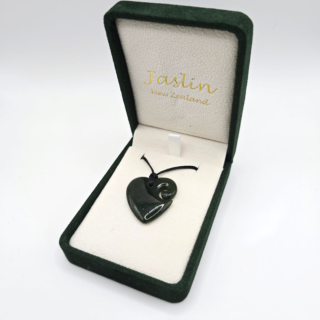 28mm Greenstone Koru Heart Necklace