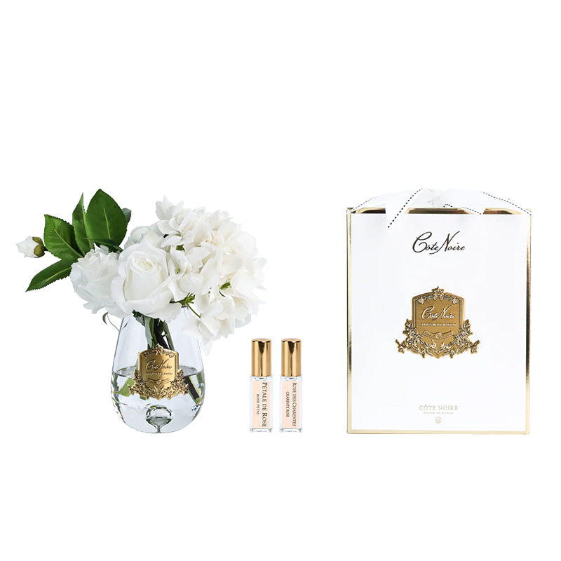 White Hydrangea & Rose Bouquet Tea Rose