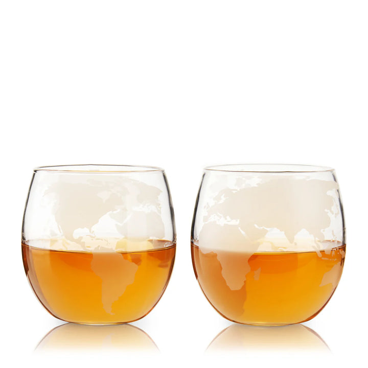 2PC GLOBE WHISKEY GLASSES