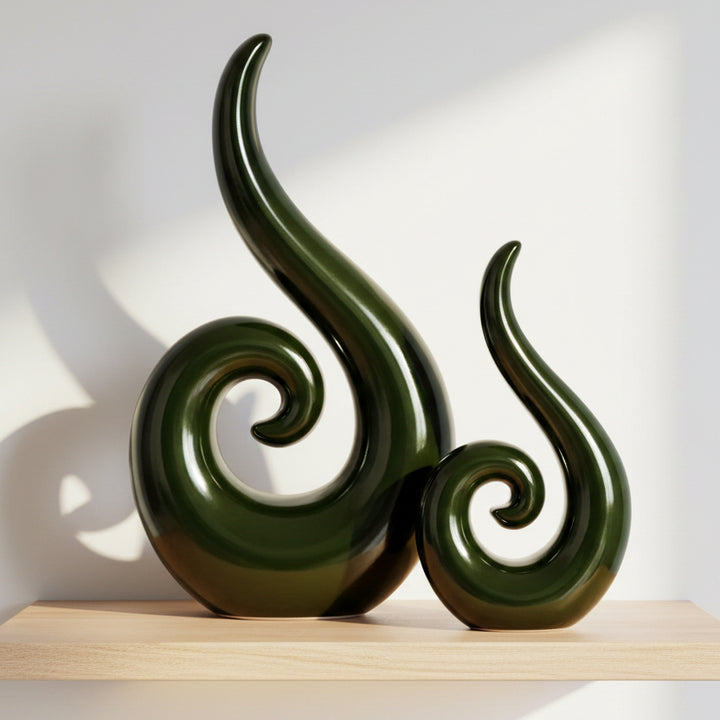 Green spiral earrings on a white background