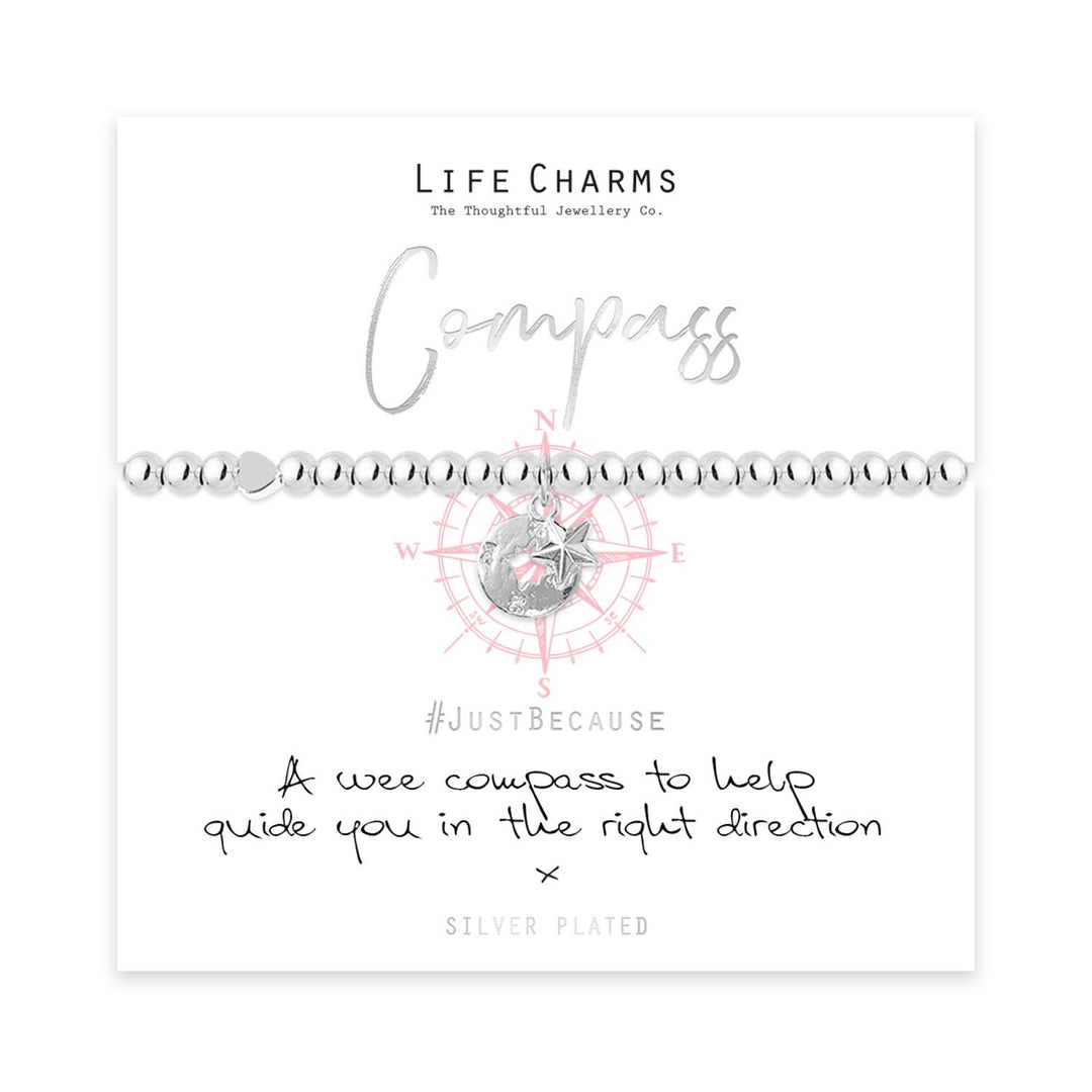 Compass Life Charms Silver Bracelet