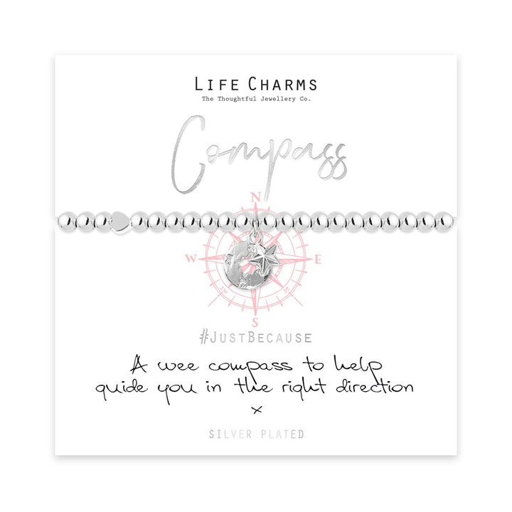 Compass Life Charms Silver Bracelet
