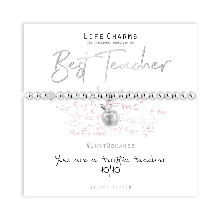 Best Teacher Life Charms Silver Bracelet