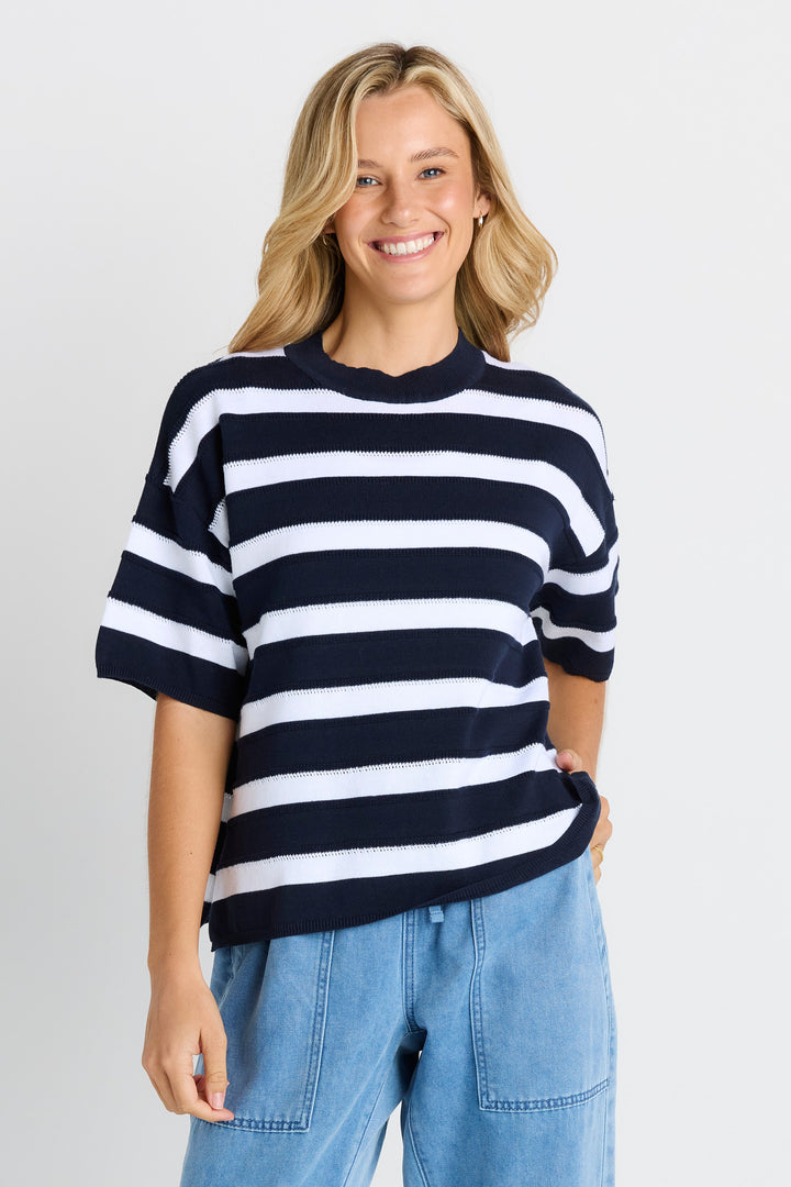 Betty Basics Navy Stripe Libby Boxy Top