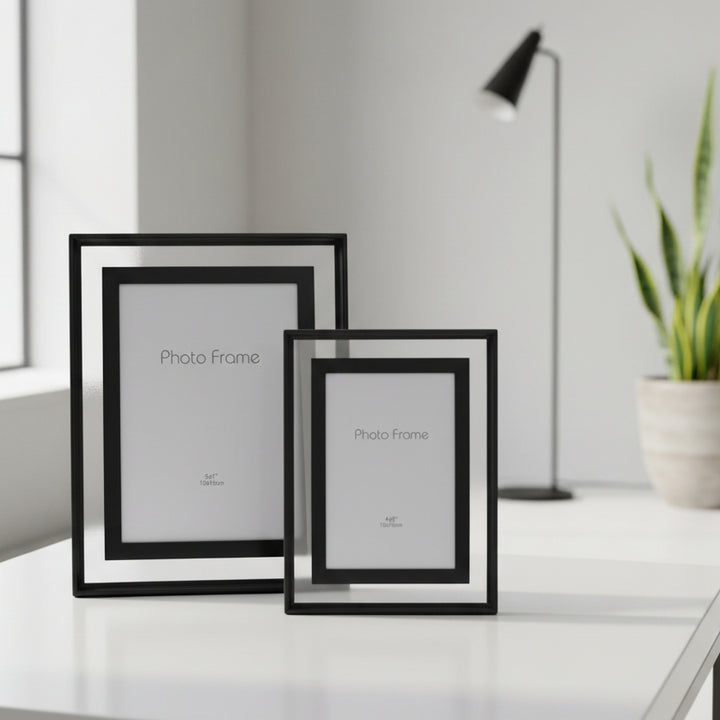 Two black photo frames with dimensions labeled on a white background