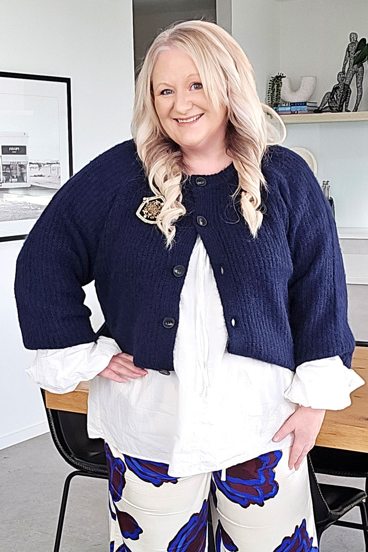 Sass Navy Posie Fluffy Cardigan