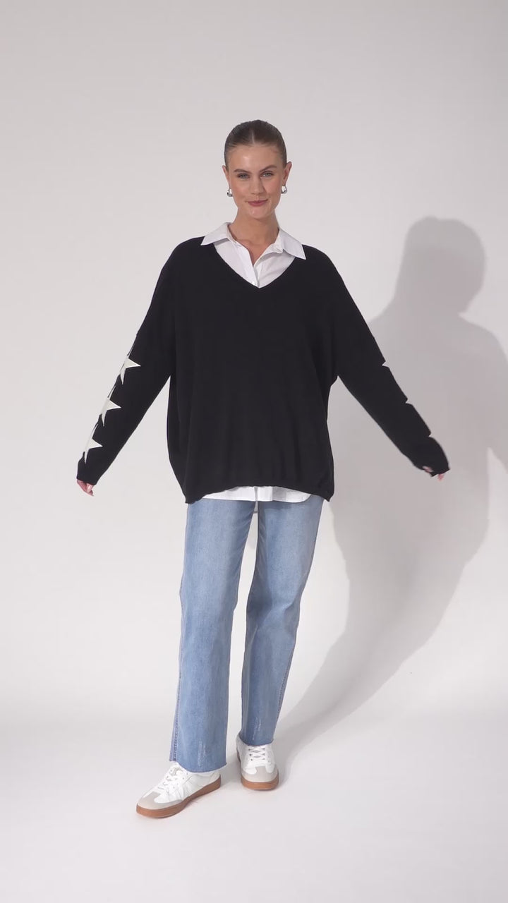 Haven Black Vermont V Neck Knit Jumper