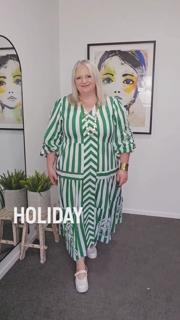 Holiday Sea Breeze Green Stripe Dress