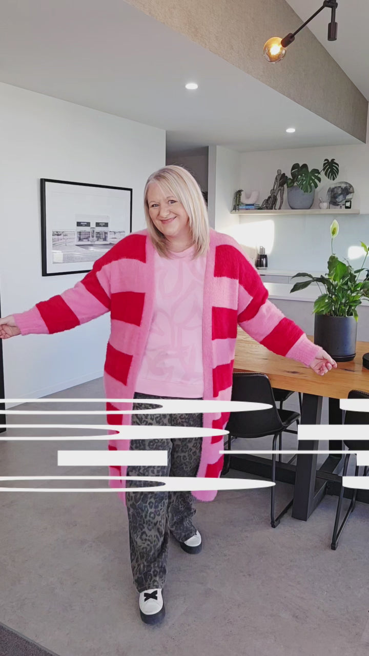 Betty Basics Pink & Red Franc Cardigan