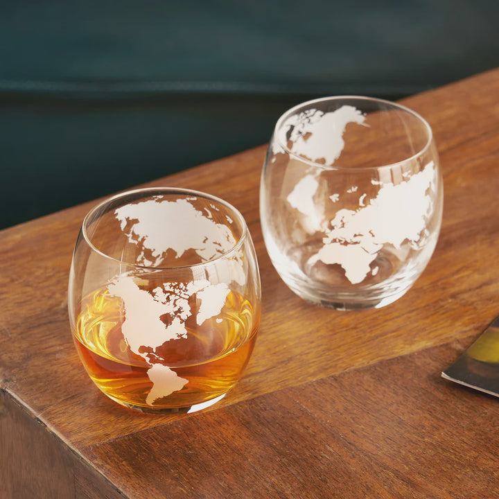 2PC GLOBE WHISKEY GLASSES