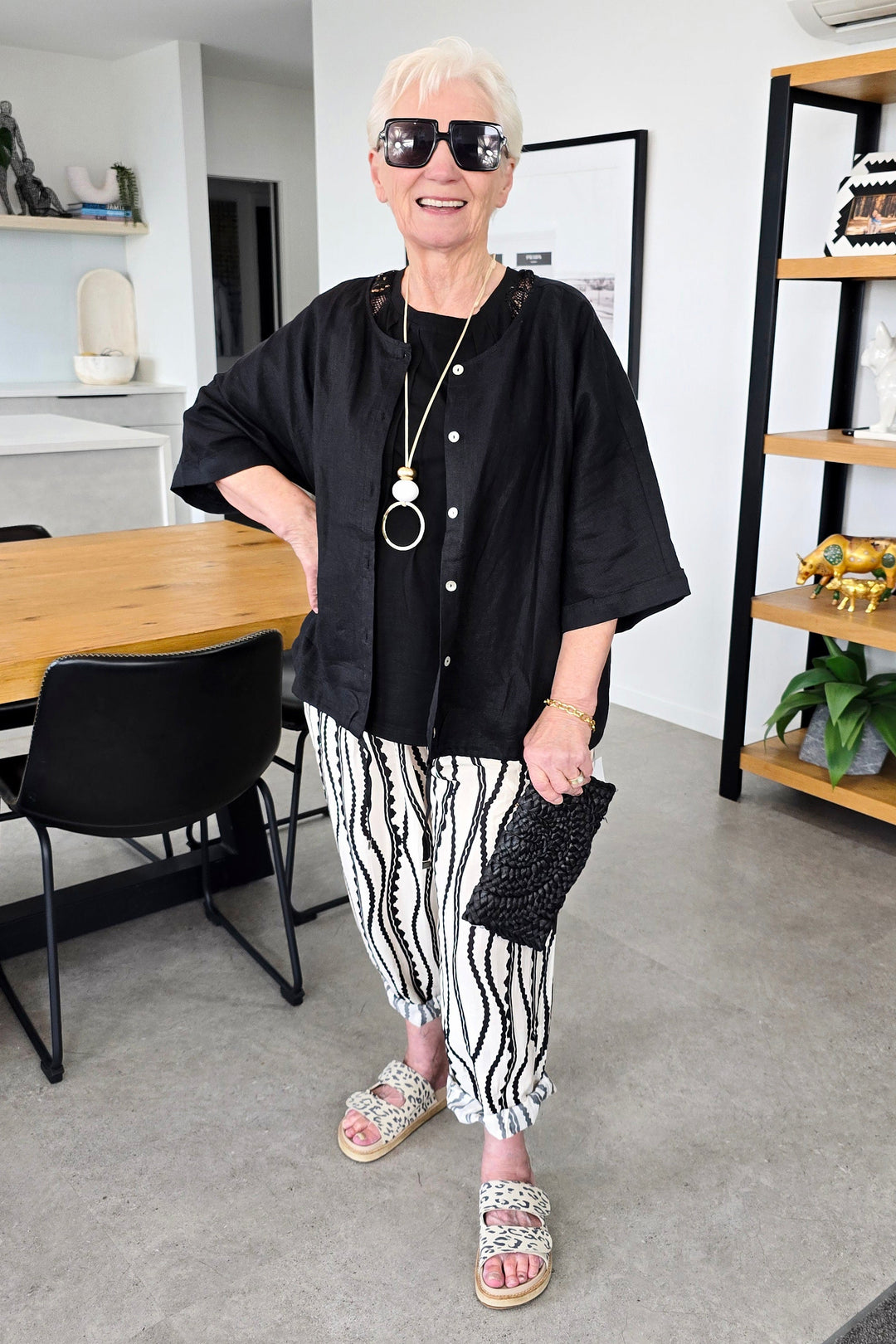 Eb & Ive Black Button Multi Wear Top