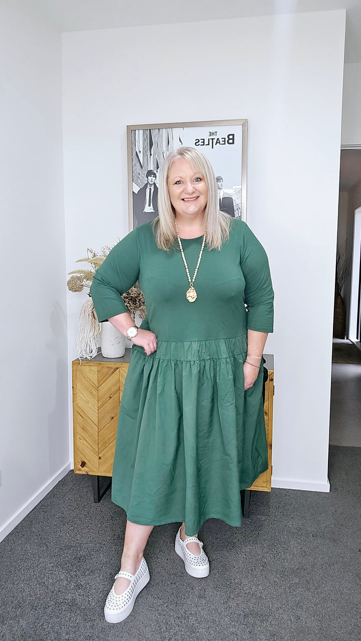 GREEN DROP WAIST DRESS