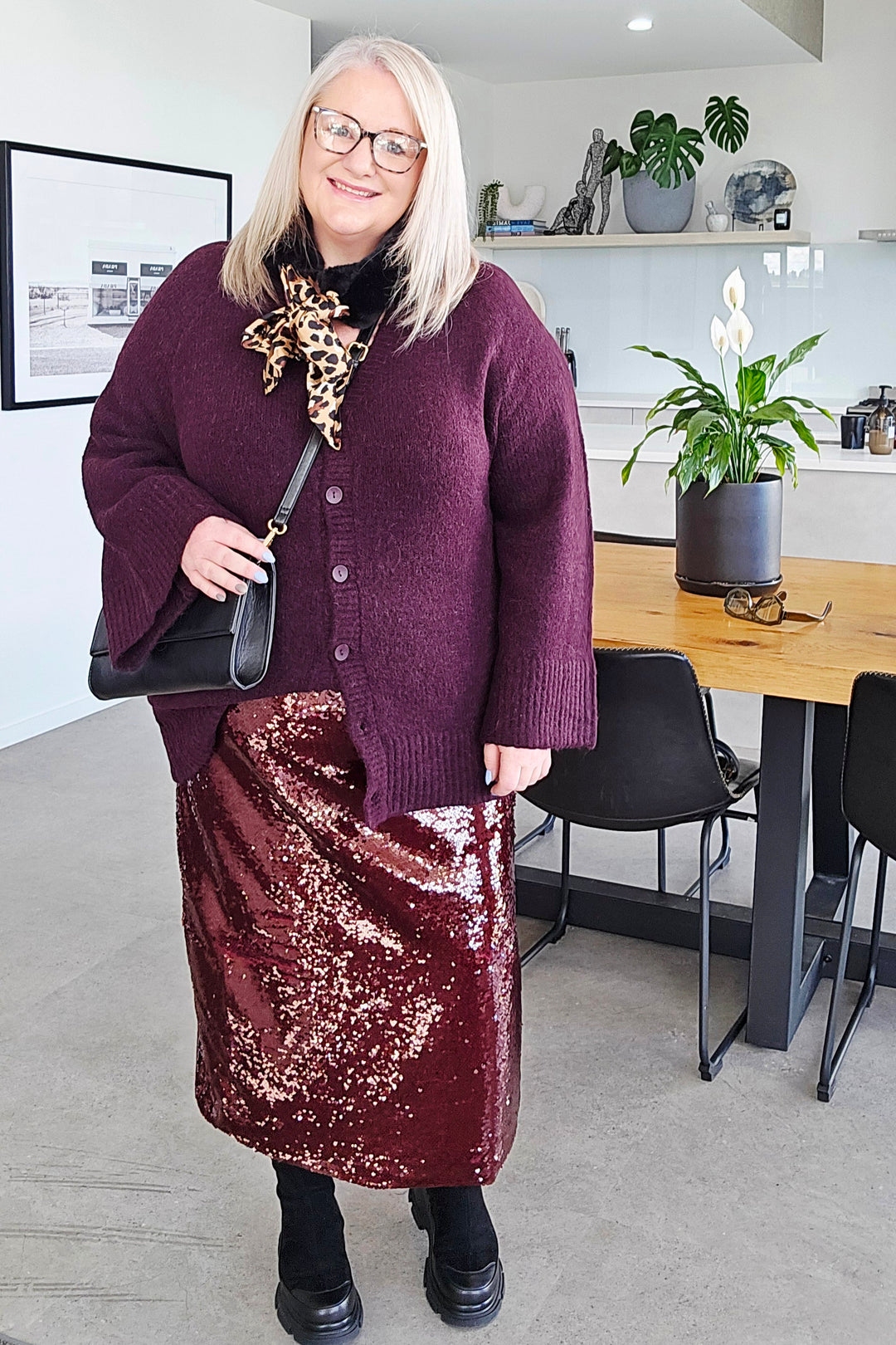 Fate & Becker Burgundy Zinnia Fluffy Cardigan