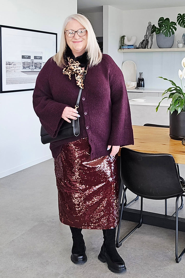 Fate & Becker Burgundy Zinnia Fluffy Cardigan