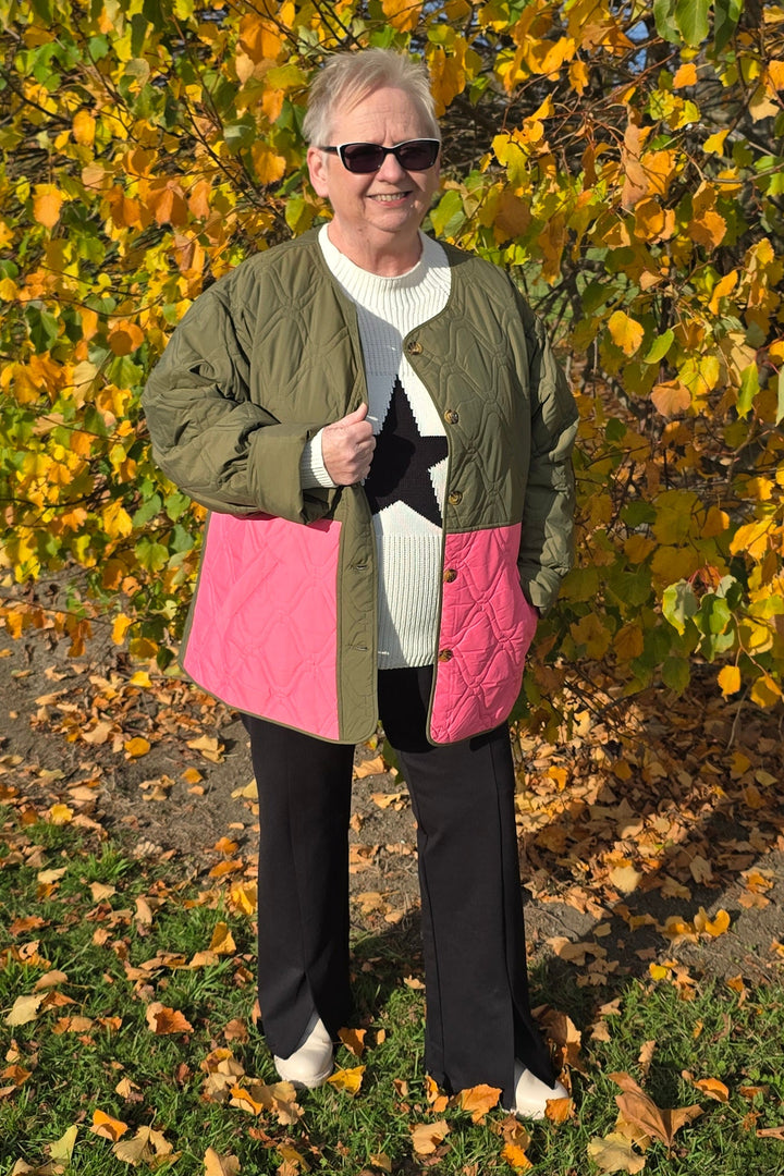 Betty Basics Quincy Pink & Khaki Padded Jacket