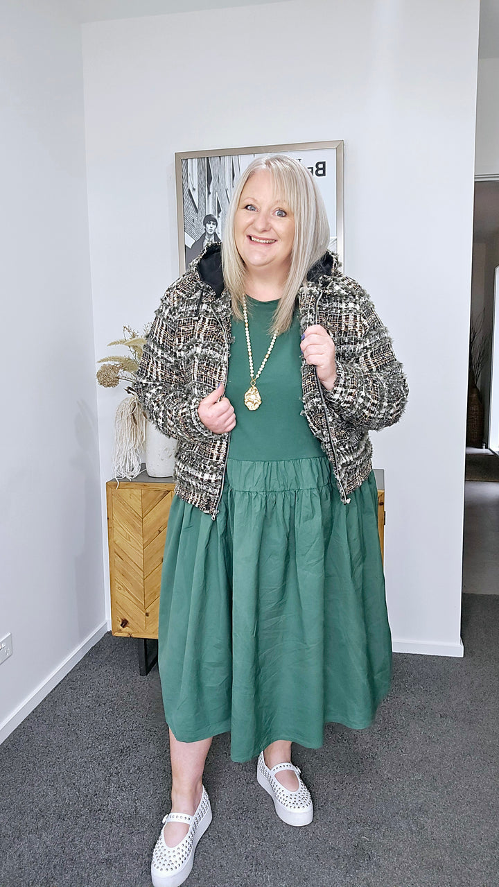 GREEN DROP WAIST DRESS