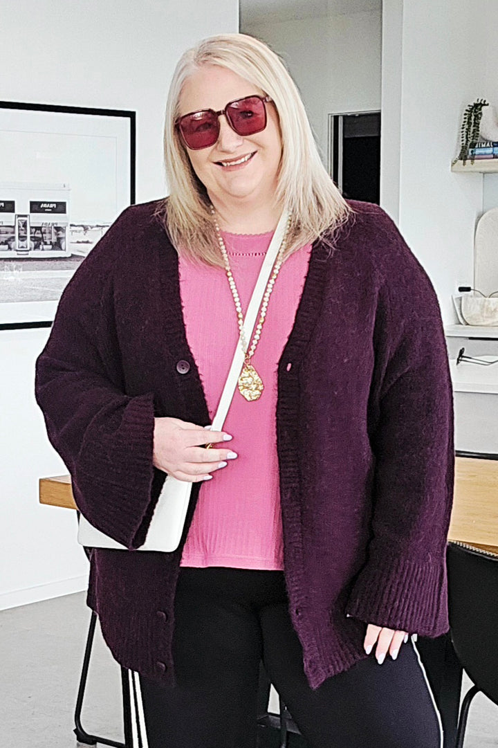 Fate & Becker Burgundy Zinnia Fluffy Cardigan