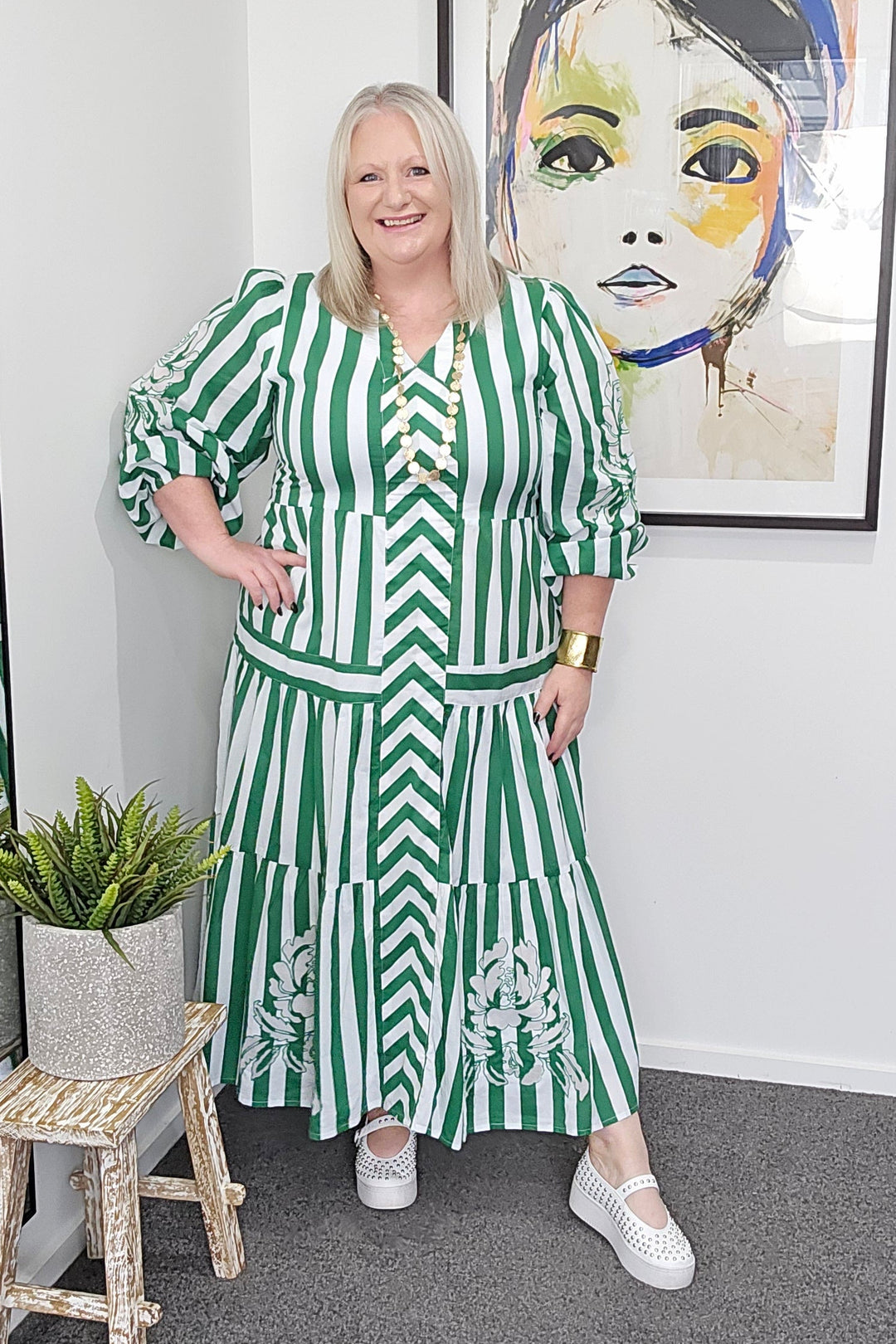 Holiday Sea Breeze Green Stripe Dress