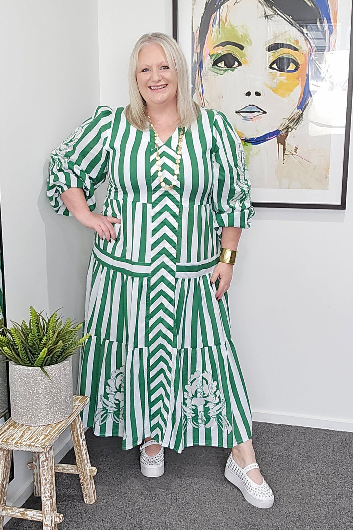 Holiday Sea Breeze Green Stripe Dress