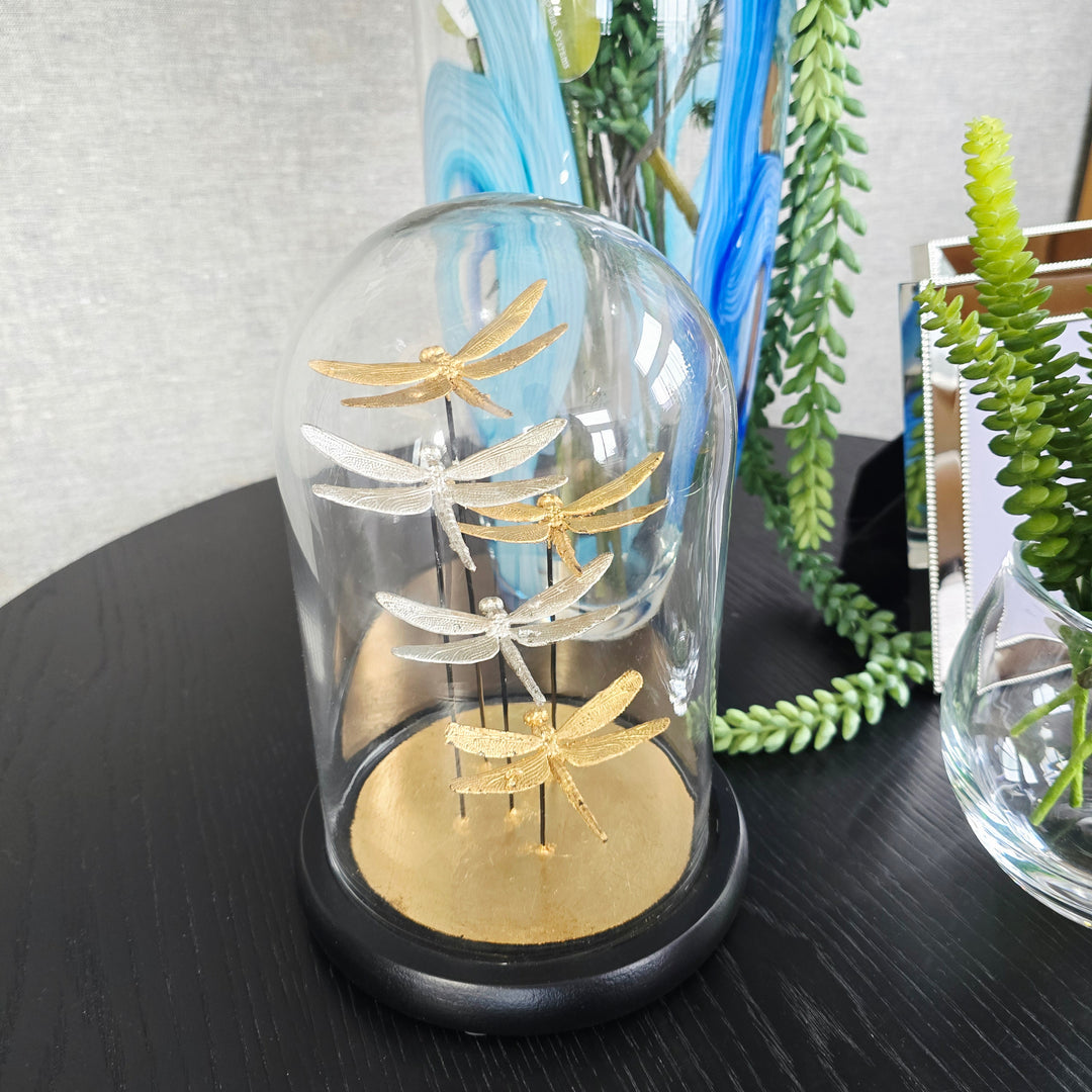 26cm Gold & Silver Dragonflies Cloche