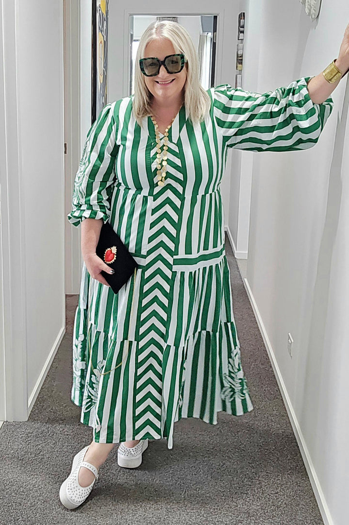 Holiday Sea Breeze Green Stripe Dress