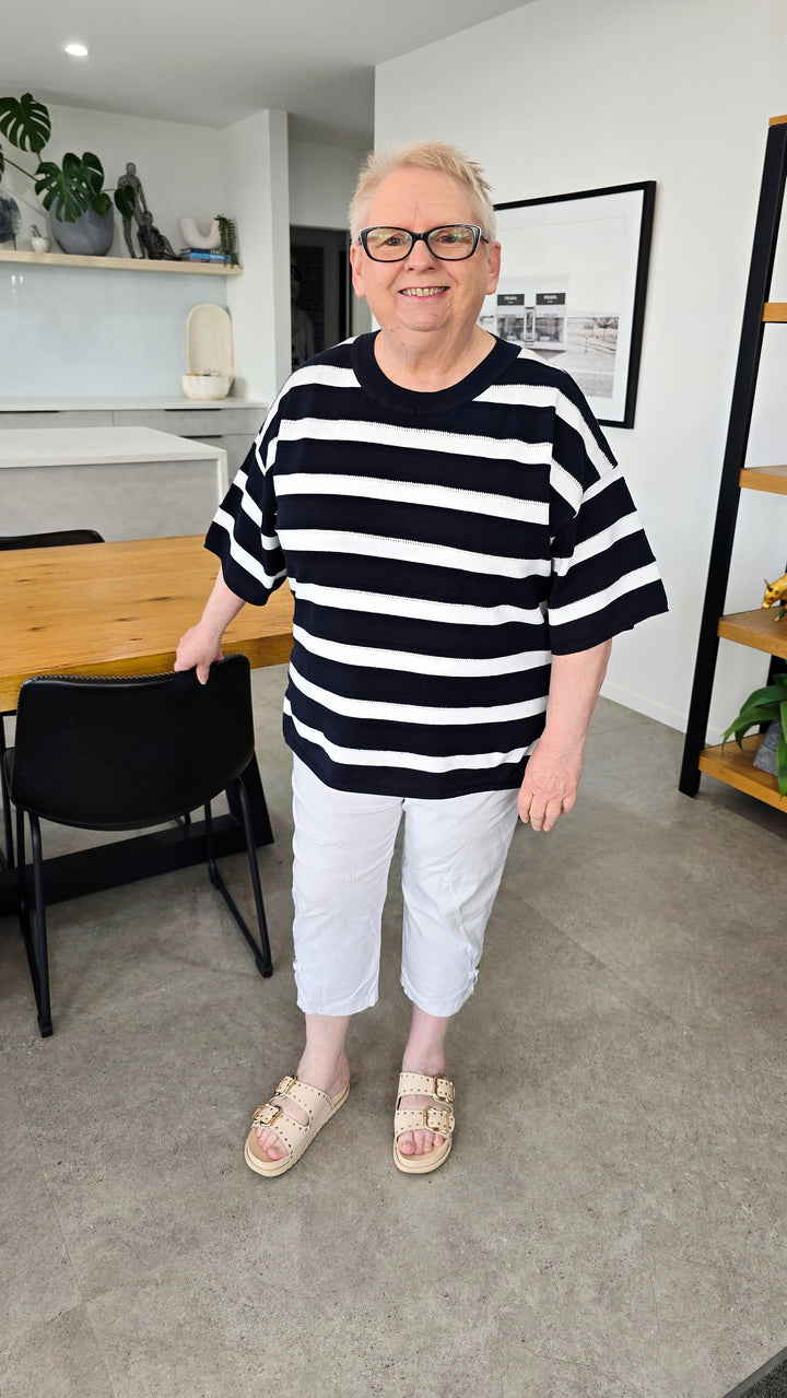 Betty Basics Navy Stripe Libby Boxy Top – view 2