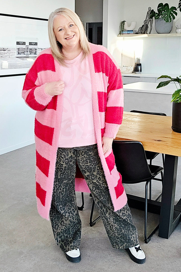 Betty Basics Pink & Red Franc Cardigan