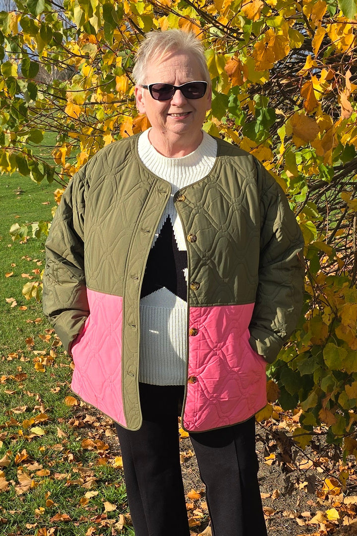 Betty Basics Quincy Pink & Khaki Padded Jacket