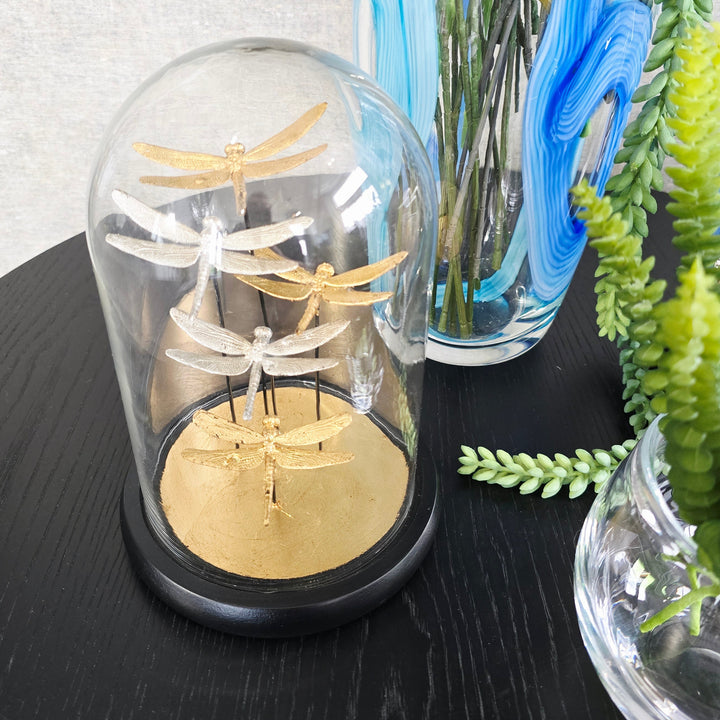 26cm Gold & Silver Dragonflies Cloche