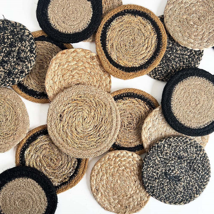 Natural Border Jute Seagrass Coaster Set