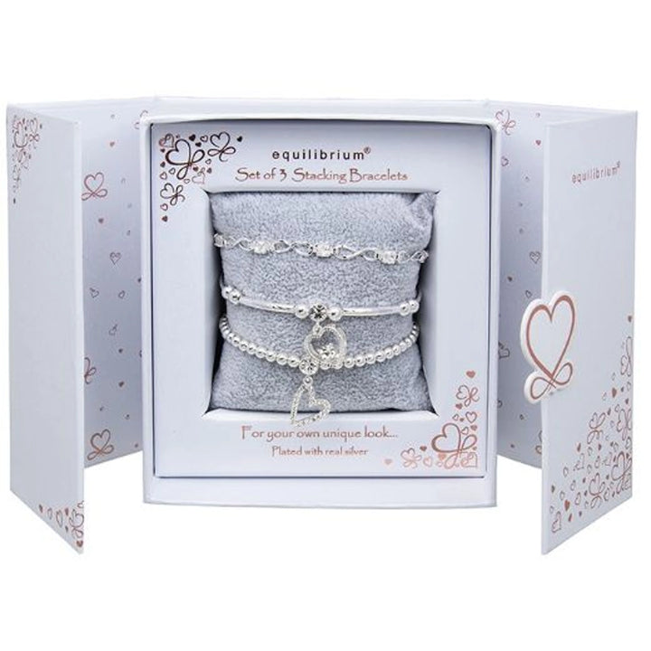 Equilibrium Set of 3 Stacking Silver-Plated Natural Bracelets