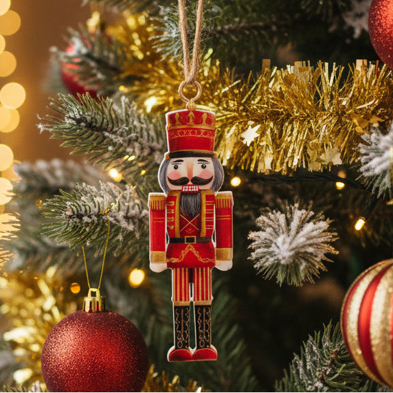 Decorative nutcracker ornament on a white background