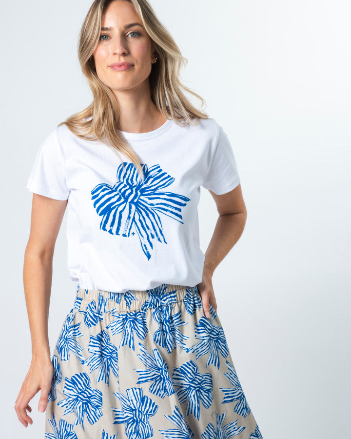 BOWTIFUL WHITE BLUE TEE