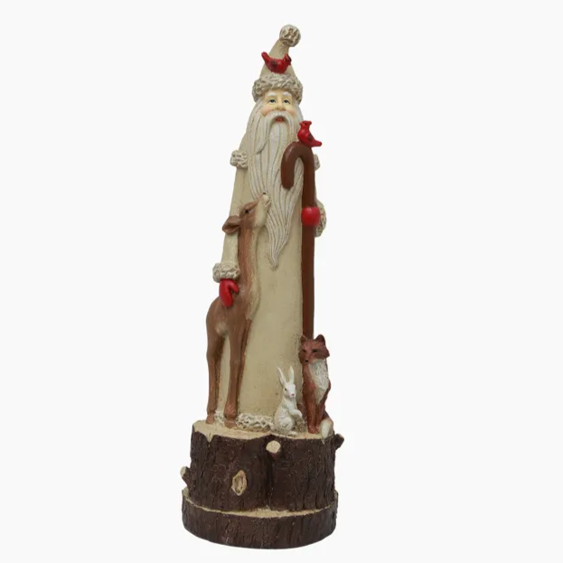 Decorative figure of a bearded man with a staff on a white background