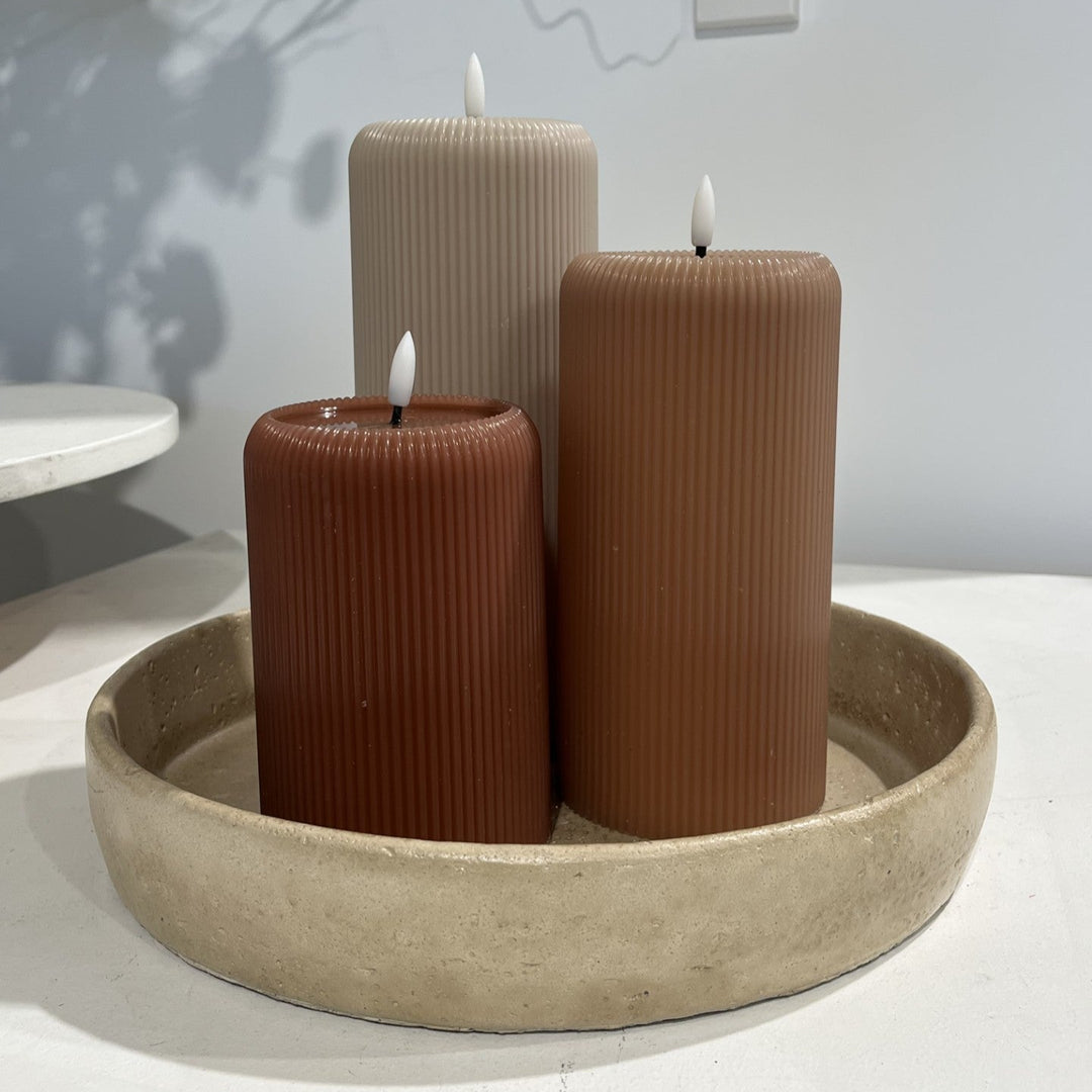 Small Dark Brown LED Ribbed Candle