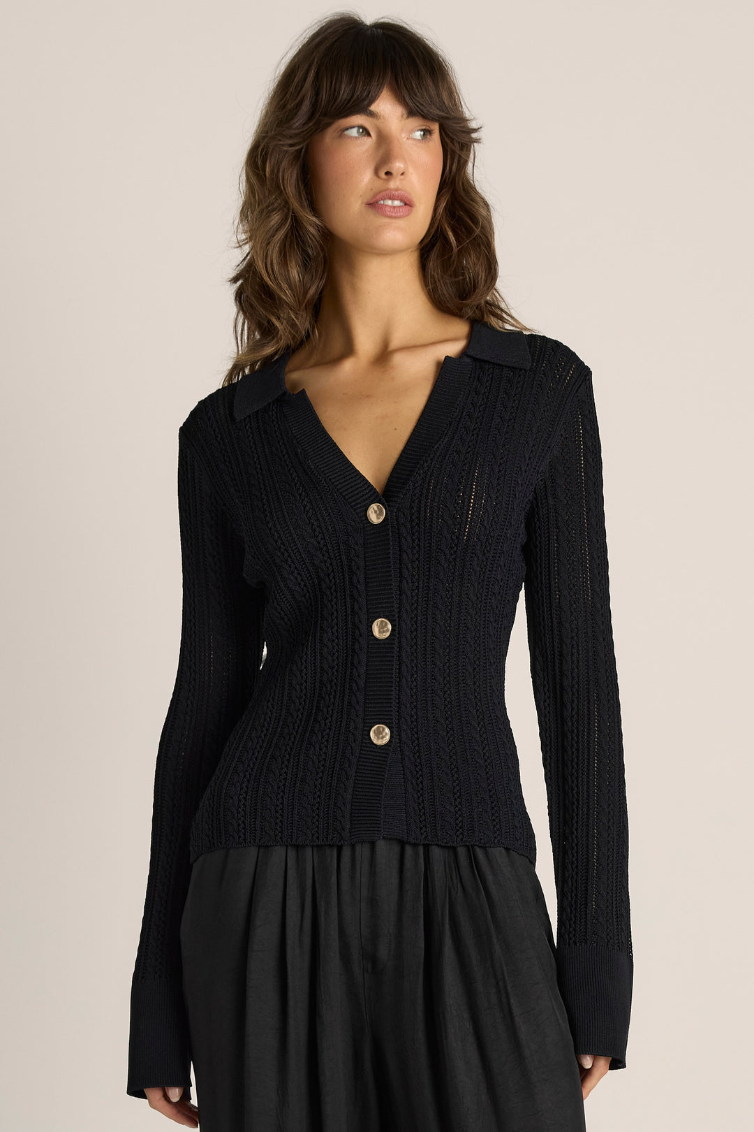 Fate & Becker Black Audrey Pointelle Top