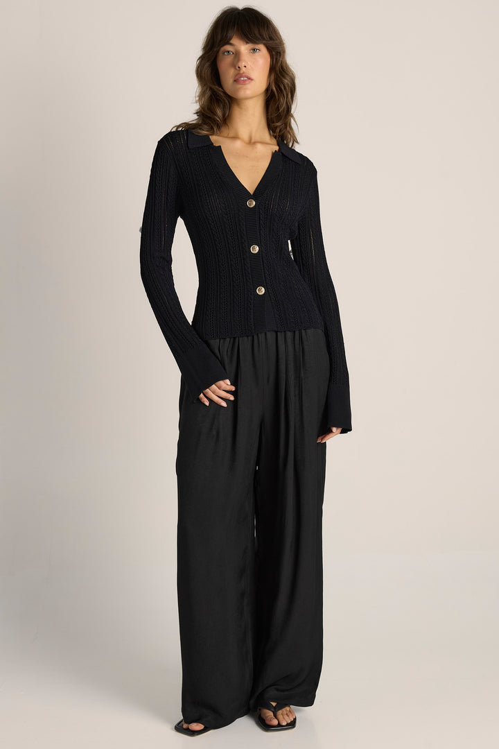 Fate & Becker Black Audrey Pointelle Top