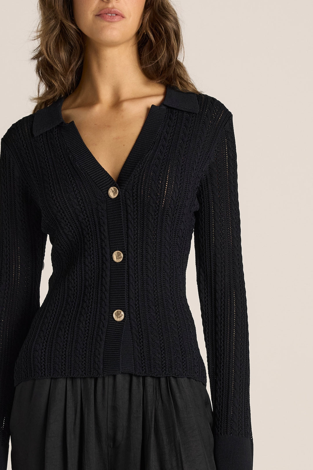 Fate & Becker Black Audrey Pointelle Top
