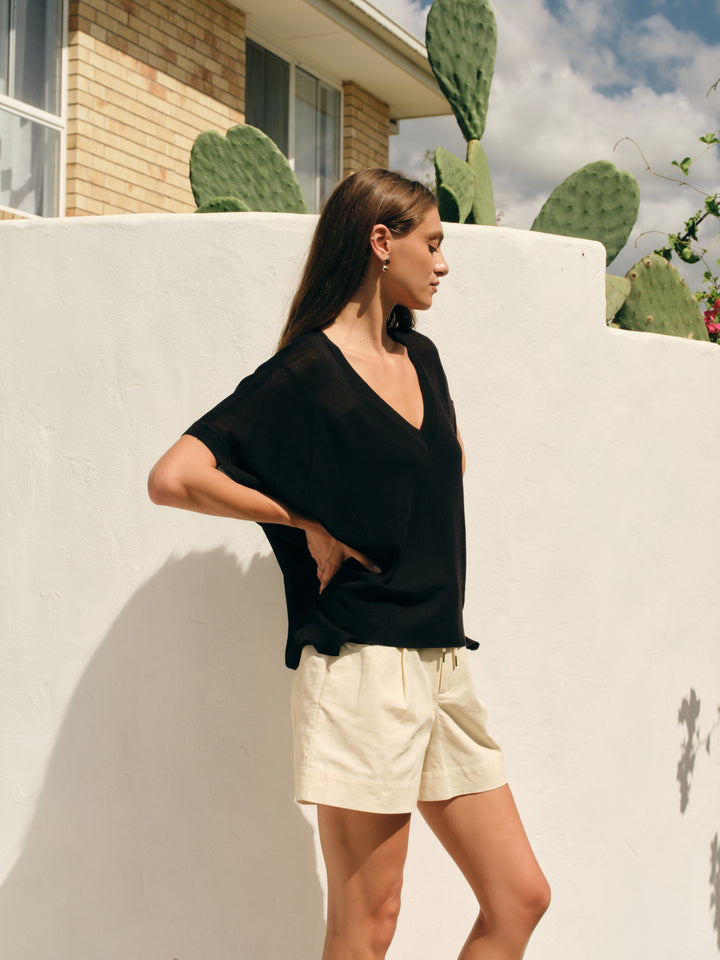 Fate & Becker Black Iris V-Neck Top