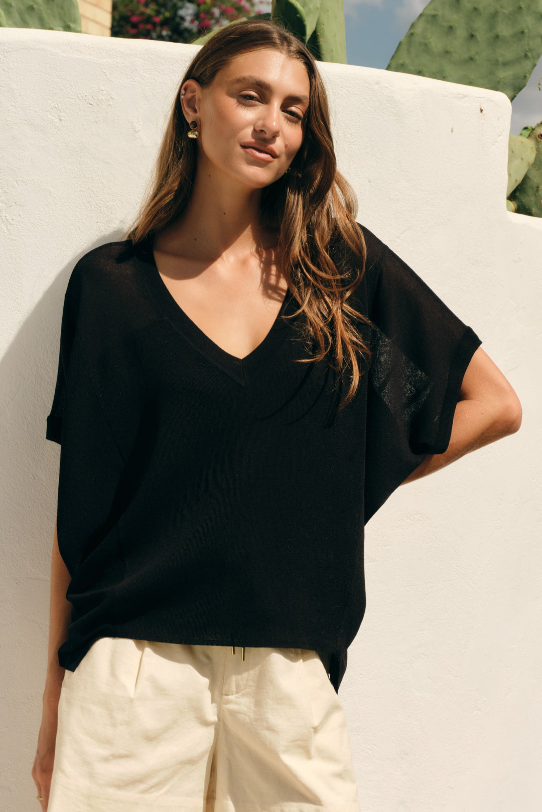 Fate & Becker Black Iris V-Neck Top
