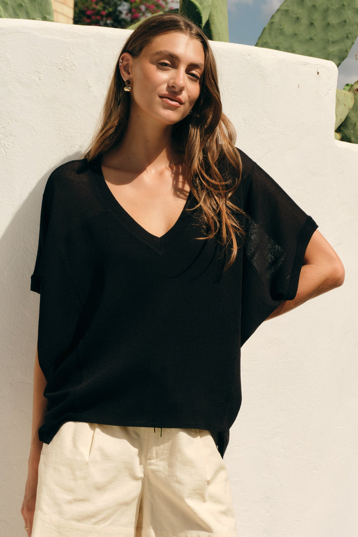 Fate & Becker Black Iris V-Neck Top