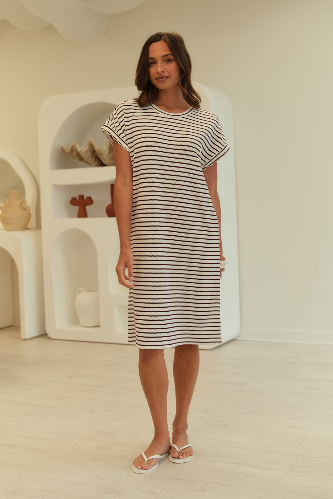 Betty Basics Burgundy Stripe Maren Tee Dress