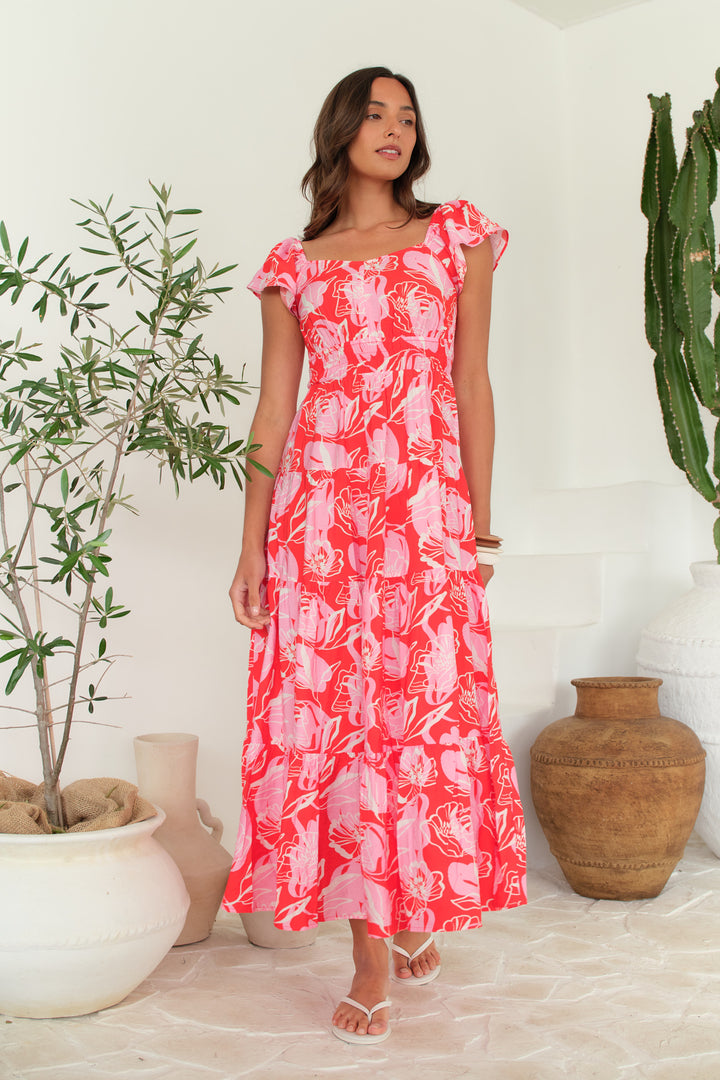 Betty Basics Sadie Midi Dress – Red Eve Print