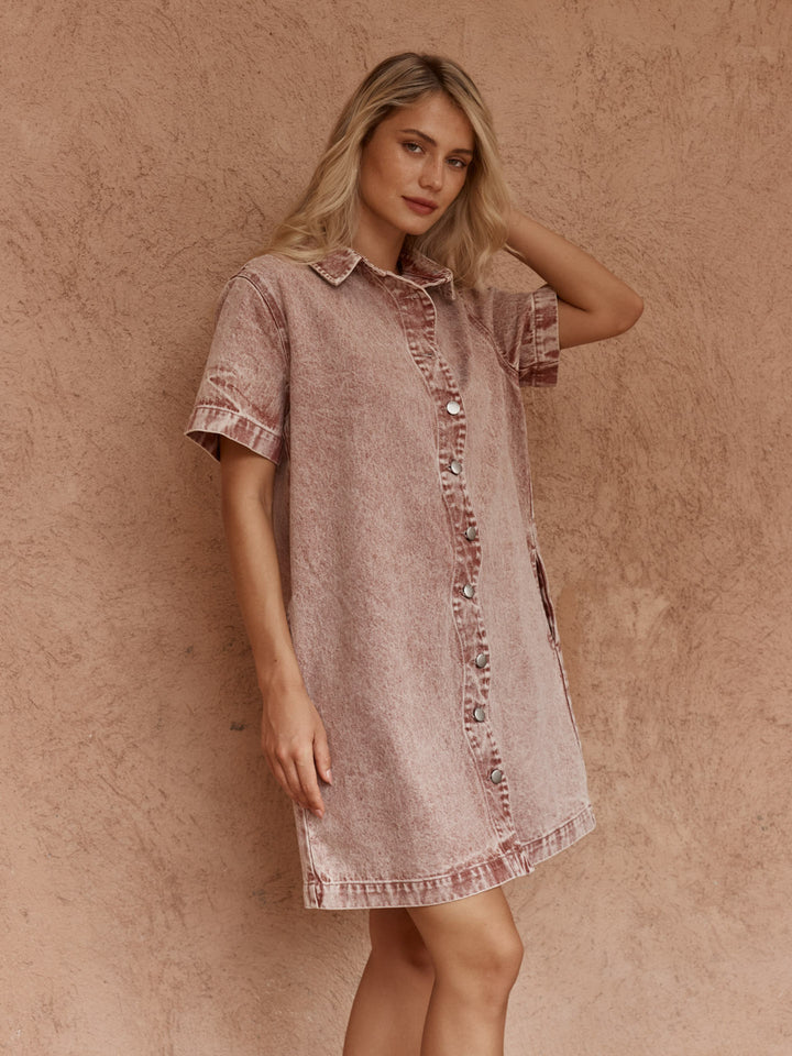 Sass Rusty Red Pepe Eave Denim Dress