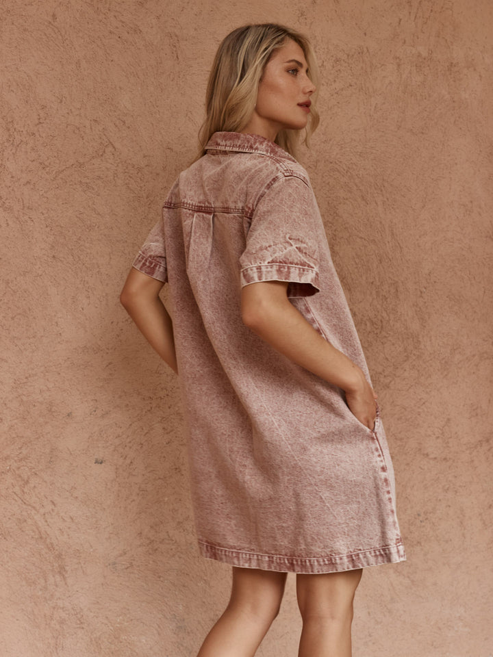 Sass Rusty Red Pepe Eave Denim Dress