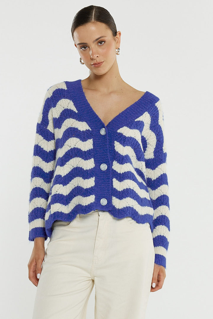 Sass Cream & Blue Etta Wavy Stripe Cardigan