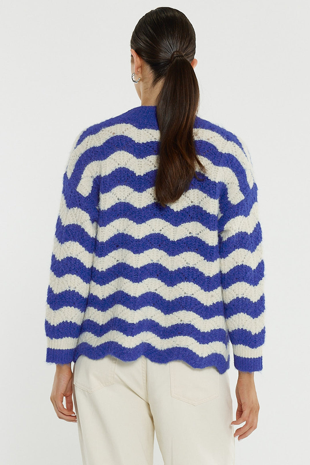 Sass Cream & Blue Etta Wavy Stripe Cardigan