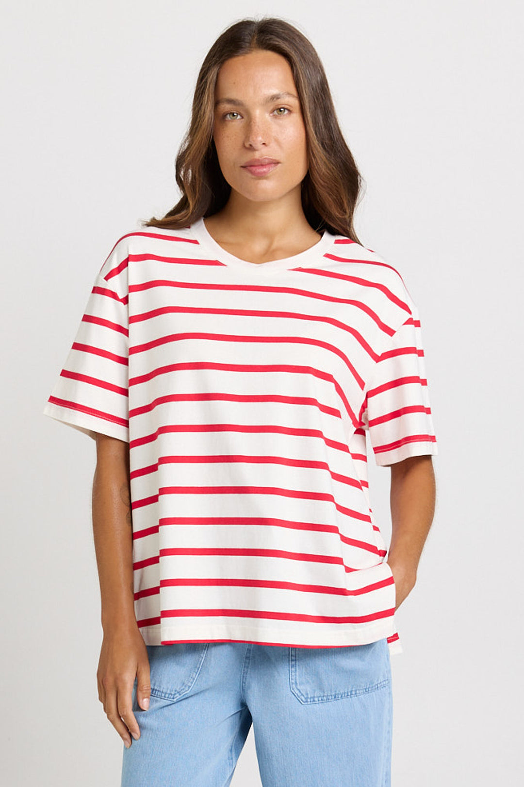 Betty Basics Red & White Stripe Boxy Tee