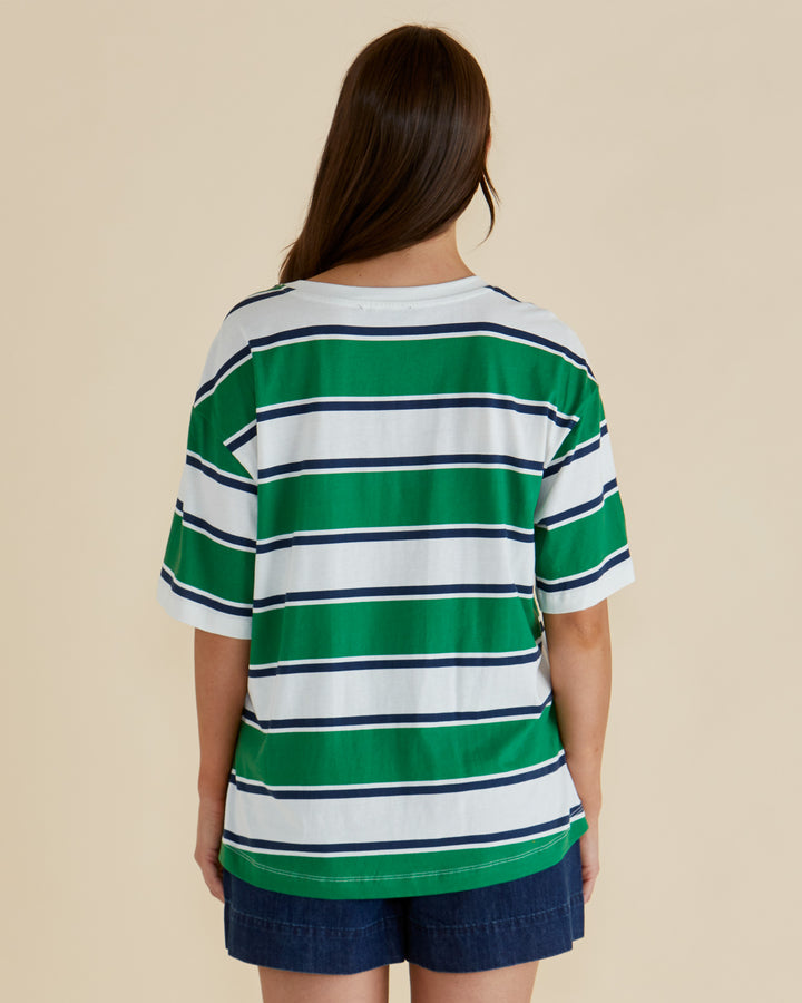 Betty Basics Navy & Green Stripe Boxy Tee