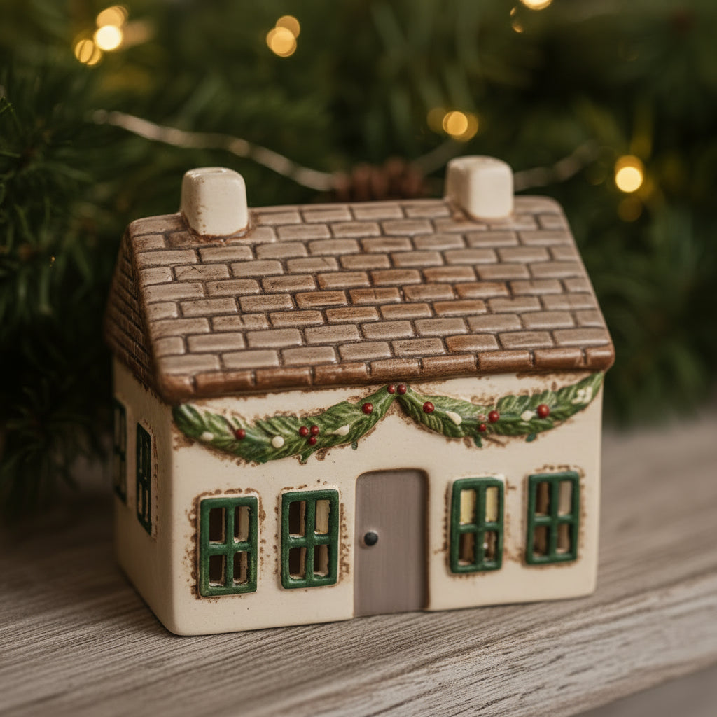 Small model of a house with a decorative roof on a white background
